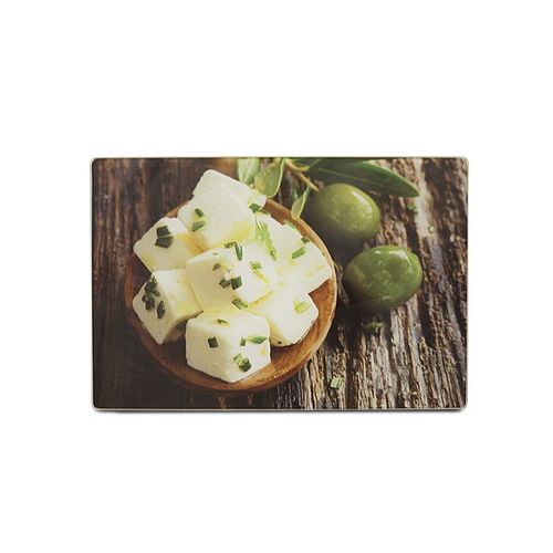 Tábua de Corte em Vidro Decorada Yoi Cheese Olive 35x25cm