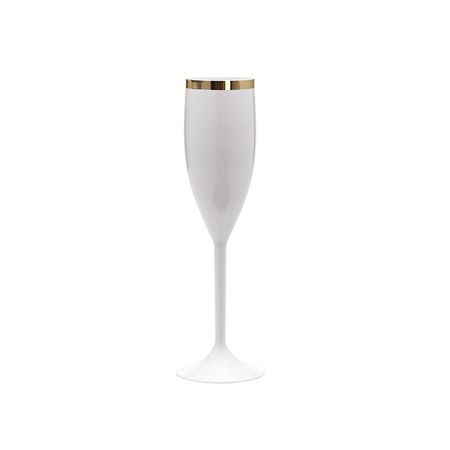 Taça Acrílica Champagne Branca C/Borda Ouro 150ml