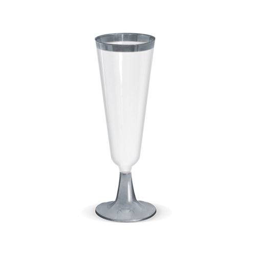Taça Champagne Descartável Borda Prata C/ 12 150ml - Silver Plastic