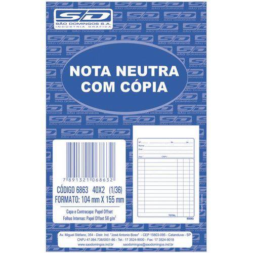 Talao Nota Neutra 1/36 40x2 105x155 Pct.c/20 Sao Domingos