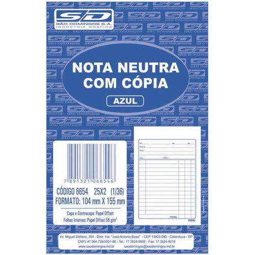 Talao Nota Neutra 1/36 25x2 105x155 Pct.c/20 Sao Domingos