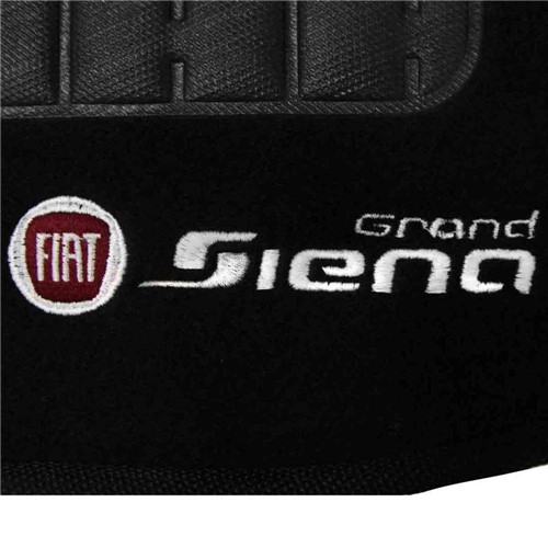 Tapete Carpete Grand Siena Preto 2012 2013 2014 Logo Bordado Fiat 2 Lados Dianteiro