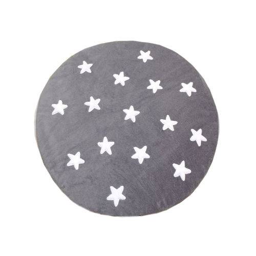 Tapete de Pelúcia Redondo Estrelas Cinza e Branco (1,10 X 1,10m)