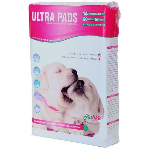 Tapete Higiênico Petlike Ultra Pads para Cães 60x60cm 14 Unidades