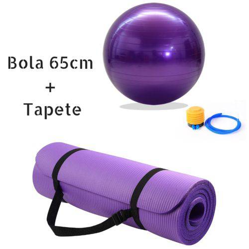 Tapete Yoga Roxo 8mm Nbr + Bola Suiça 65cm