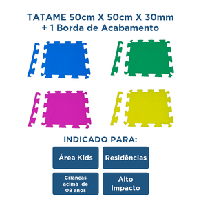 Tatame 50cm X 50cm X 30mm + 1 Borda Acabamento - Kids BJJ Impact Sortido