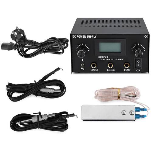 Tattoo Power Supply Digital Lcd Dual Machine Foot Pedal Switch 2 Clip Cords