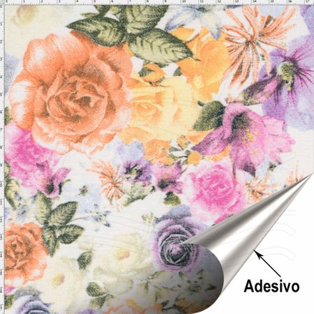 Tecido Adesivo para Patchwork - Rosas com Folhas 120 (45x70)