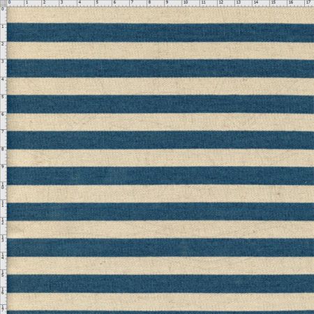 Tecido Blend de Linho para Patchwork - Coeurs Listrado Azul (0,50x1,40)