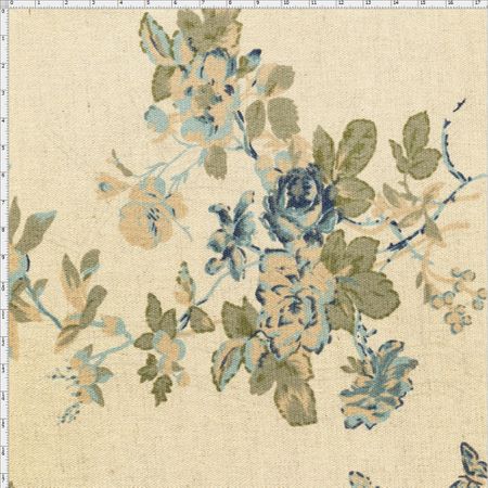 Tecido de Linho para Patchwork - Rose Garden Floral Azul (0,50x1,40)