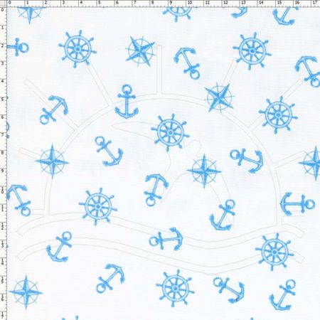 Tecido Estampado para Patchwork - 69013 Nautica Fundo Branco com Azul Cor 01 (0,50x1,40)