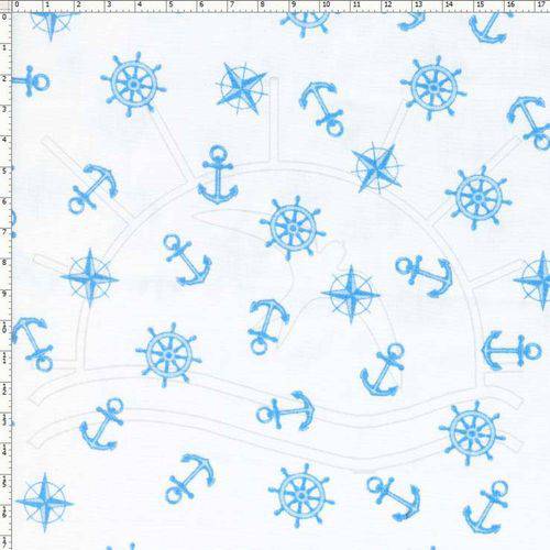Tecido Estampado para Patchwork - 69013 Nautica Fundo Branco com Azul Cor 01 (0,50x1,40)