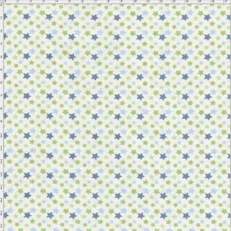 Tecido Estampado para Patchwork - Anita Catita Baby Estrelinhas Tricolores com Azul (0,50x1,40)
