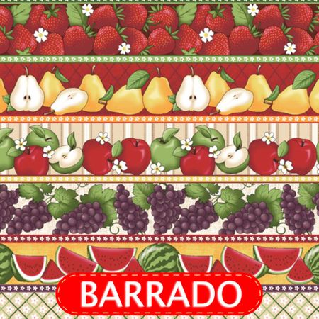 Tecido Estampado para Patchwork - Barrado Frutas Cor 2114 (0,50x1,40)