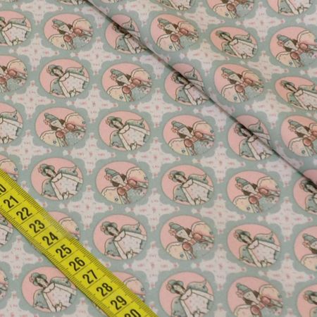 Tecido Estampado para Patchwork - Bonecas Retrô: Bonecas Retrô Camafeu (0,50x1,40)