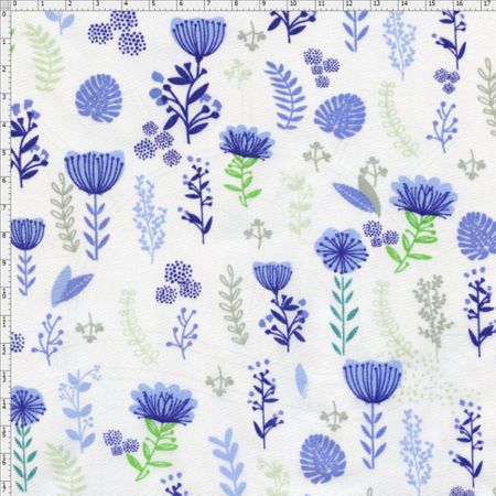 Tecido Estampado para Patchwork - Botânica Floral Azul (0,50x1,40)