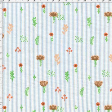 Tecido Estampado para Patchwork - Botânica Floral Laranja com Listra (0,50x1,40)