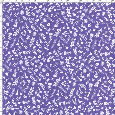 Tecido Estampado para Patchwork - Botânica Floral Pequeno Fundo Azul (0,50x1,40)