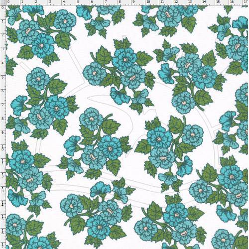 Tecido Estampado para Patchwork - Bouquets Azul Maldivas (0,50x1,40)