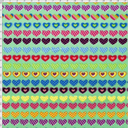 Tecido Estampado para Patchwork - Candy Corações Verde Claro Cor 02 (0,50x1,40)