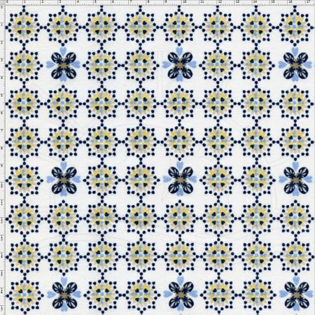Tecido Estampado para Patchwork - Coleção Algarve Fundo Azul Cor 201 (0,50x1,40)
