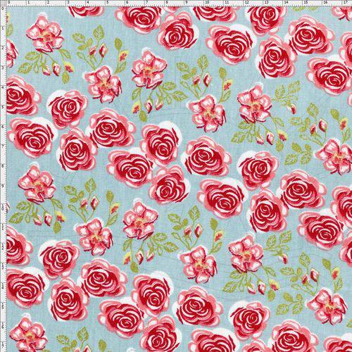 Tecido Estampado para Patchwork - Coleção Cherry Roses Acqua (0,50x1,40)