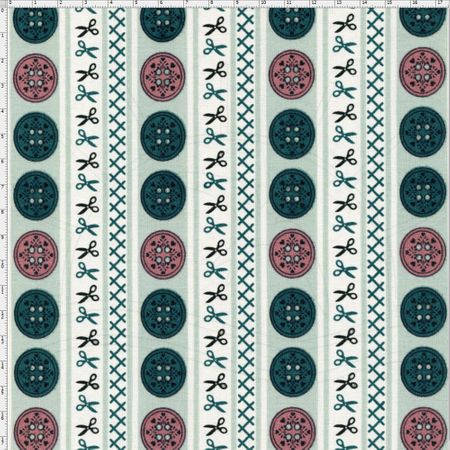 Tecido Estampado para Patchwork - Coleção Costura Faixa Botões Azul (0,50x1,40)