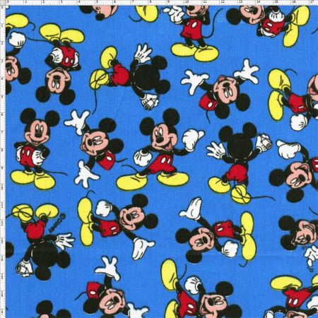 Tecido Estampado para Patchwork - Coleção Disney Mickey Mouse Fundo Azul (0,50x1,50)
