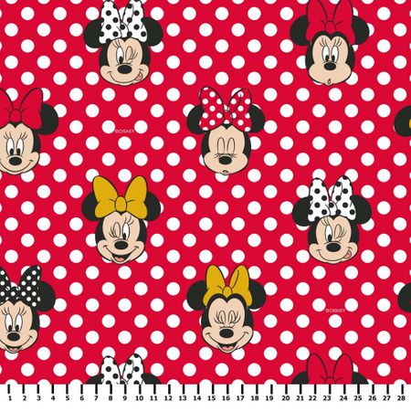 Tecido Estampado para Patchwork - Coleção Disney Minnie Fundo Vermelho Poá (0,50x1,50)