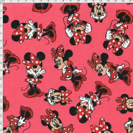 Tecido Estampado para Patchwork - Coleção Disney Minnie Poses Fundo Rosa (0,50x1,50)
