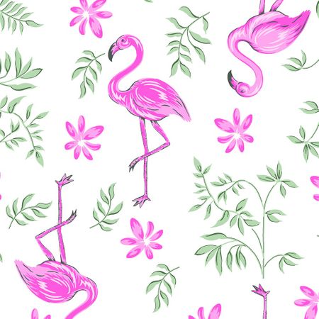 Tecido Estampado para Patchwork - Coleção Flamingo com Ramos Fundo Branco (0,50x1,40)