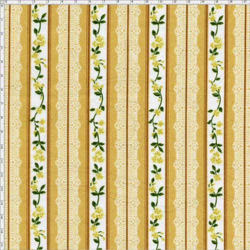 Tecido Estampado para Patchwork - Coleção Floral Paris Listrado Rendas Caramelo (0,50x1,40)