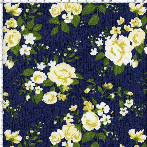 Tecido Estampado para Patchwork - Coleção Floral Paris Rosas Paris Marinho (0,50x1,40)