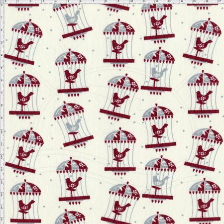 Tecido Estampado para Patchwork - Coleção Folk Gaiola com Pássaros Fundo Creme (0,50x1,40)