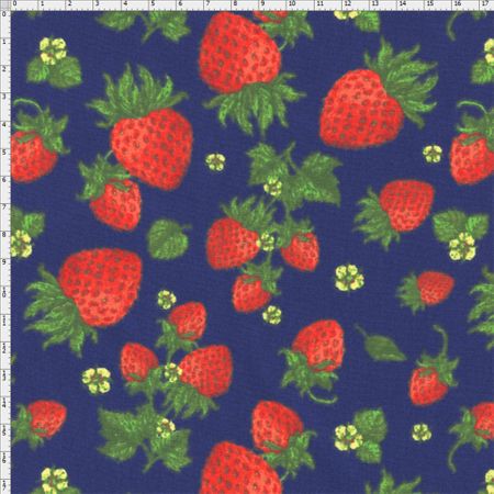 Tecido Estampado para Patchwork - Coleção Fresh Fruits Morango Fundo Azul (0,50x1,40)