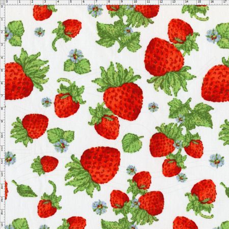 Tecido Estampado para Patchwork - Coleção Fresh Fruits Morango Fundo Branco (0,50x1,40)