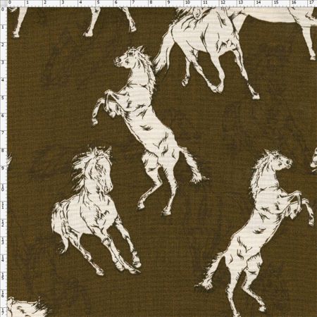 Tecido Estampado para Patchwork - Coleção Haras: Cavalos Fundo Marrom (0,50x1,40)