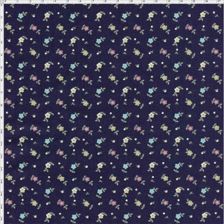 Tecido Estampado para Patchwork - Coleção Lancaster Micro Flores Fundo Marinho (0,50x1,40)