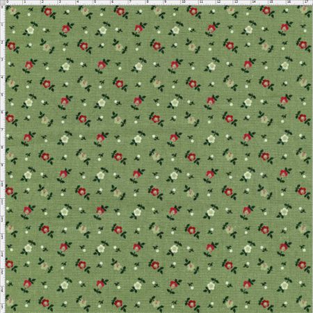 Tecido Estampado para Patchwork - Coleção Lancaster Micro Flores Fundo Verde (0,50x1,40)
