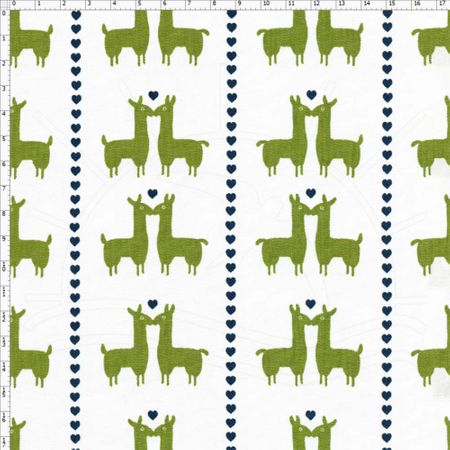 Tecido Estampado para Patchwork - Coleção Lhamas Lhama Coração Verde (0,50x1,40)