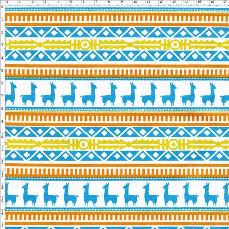 Tecido Estampado para Patchwork - Coleção Lhamas Lhama Tribal Azul (0,50x1,40)