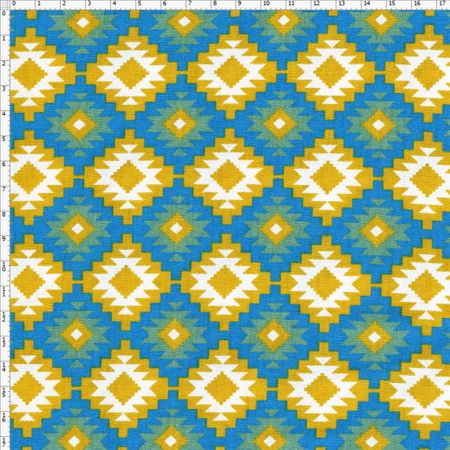 Tecido Estampado para Patchwork - Coleção Lhamas Tribal Azul (0,50x1,40)