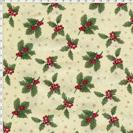 Tecido Estampado para Patchwork - Coleção Natal Holly Pequeno Fundo Bege (0,50x1,40)