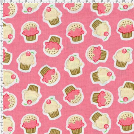 Tecido Estampado para Patchwork - Coleção Pillows Fundo Pillow Cupcake Rosa (0,50x1,40)