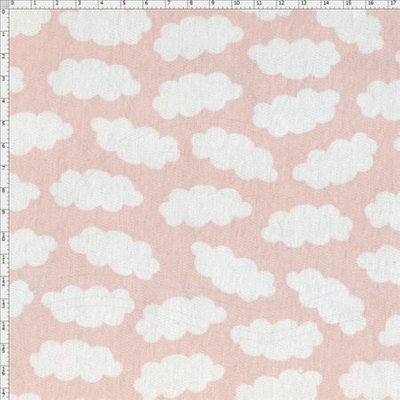 Tecido Estampado para Patchwork - Coleção Pillows Fundo Pillow Nuvem Rosa (0,50x1,40)