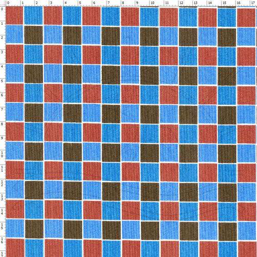 Tecido Estampado para Patchwork - Coleção Quad. Azul/Marrom Cor 01 Lu021 (0,50x1,40)