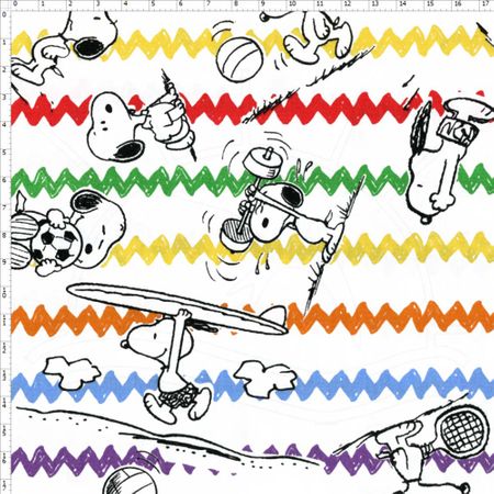 Tecido Estampado para Patchwork - Coleção Snoopy Chevron Fundo Branco (0,50x1,40)