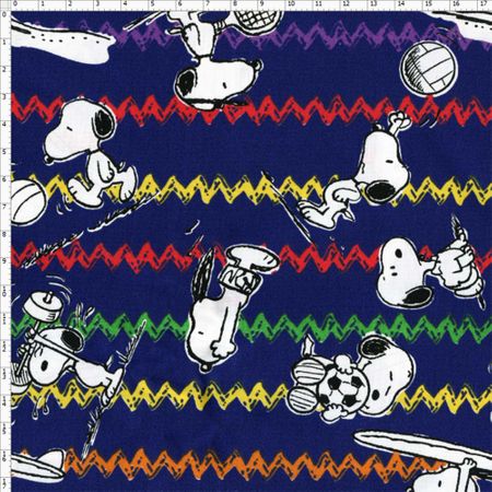 Tecido Estampado para Patchwork - Coleção Snoopy Chevron Fundo Marinho (0,50x1,40)
