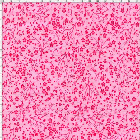 Tecido Estampado para Patchwork - Composê Florais Rosa com Pink Cor 1571 (0,50X1,40)