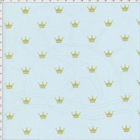 Tecido Estampado para Patchwork - Coroa Dourada Fundo Azul Claro Cor 05 (0,50x1,40)